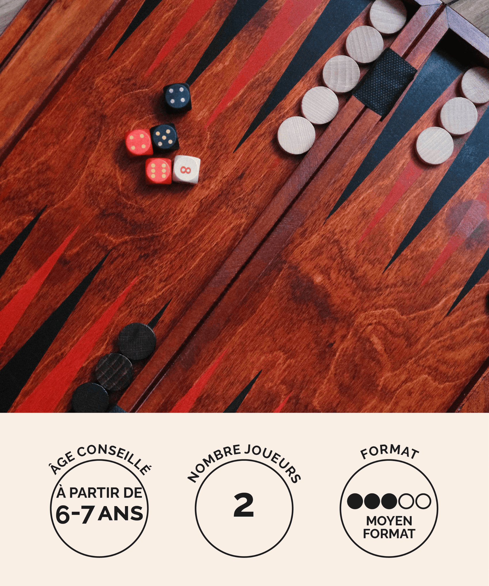 Backgammon en bois grand format Jeux Faugère – jeu de stratégie 2 joueurs dès 6 ans