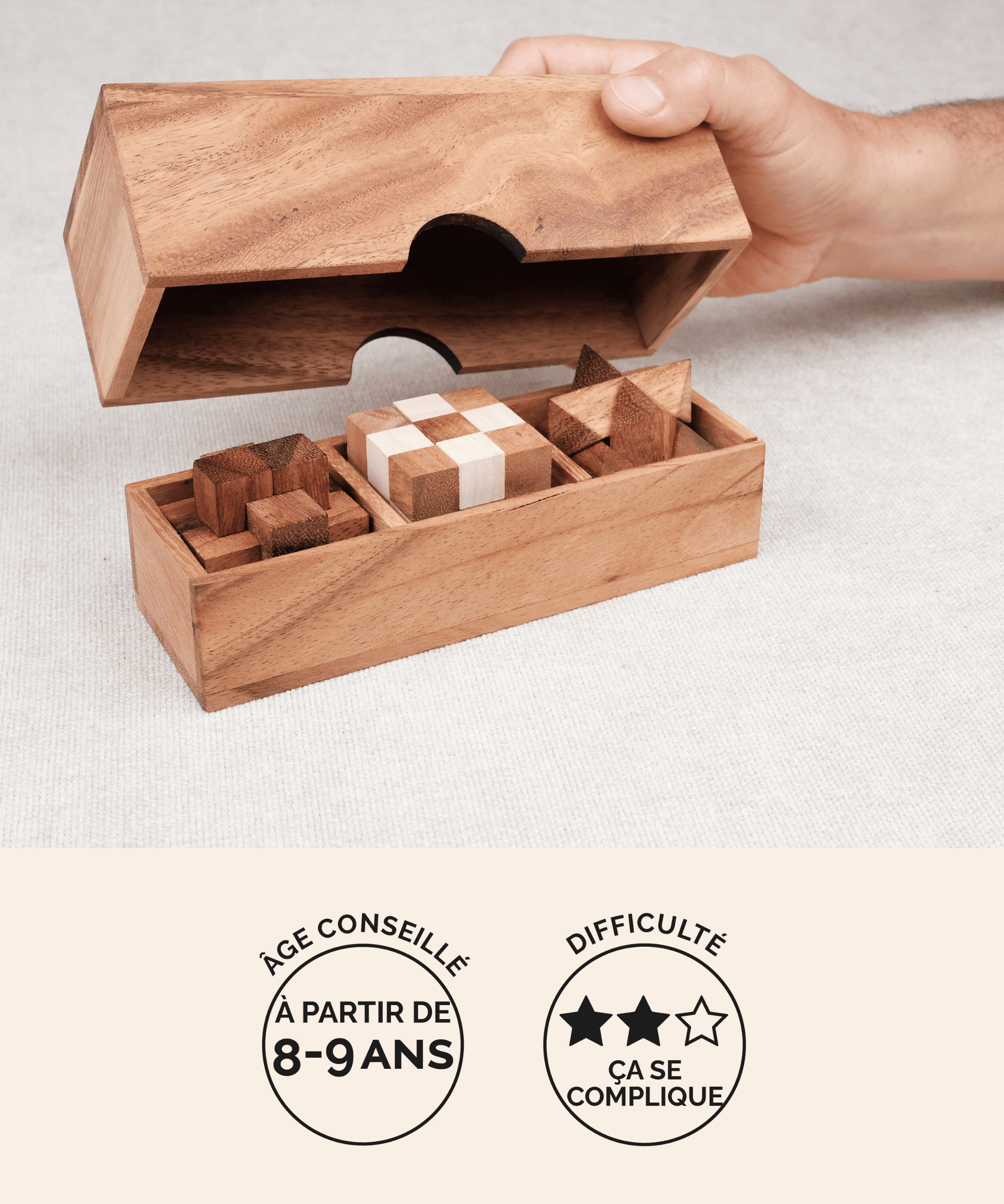 Coffret 3 casse-têtes en bois Jeux Faugère – idée cadeau, niveau intermédiaire dès 8 ans