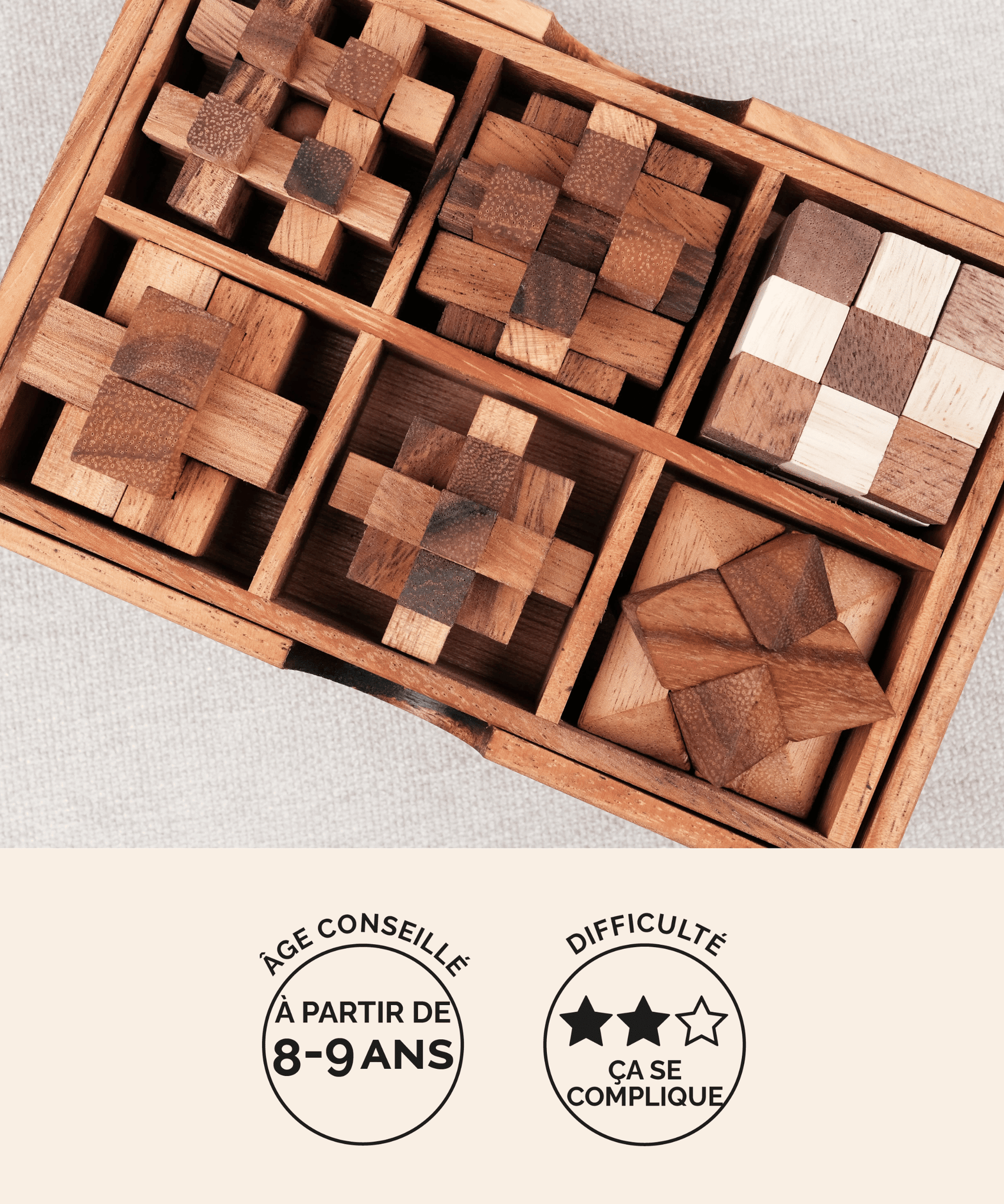 Coffret 6 casse-têtes en bois Jeux Faugère – idée cadeau, niveau intermédiaire dès 8 ans