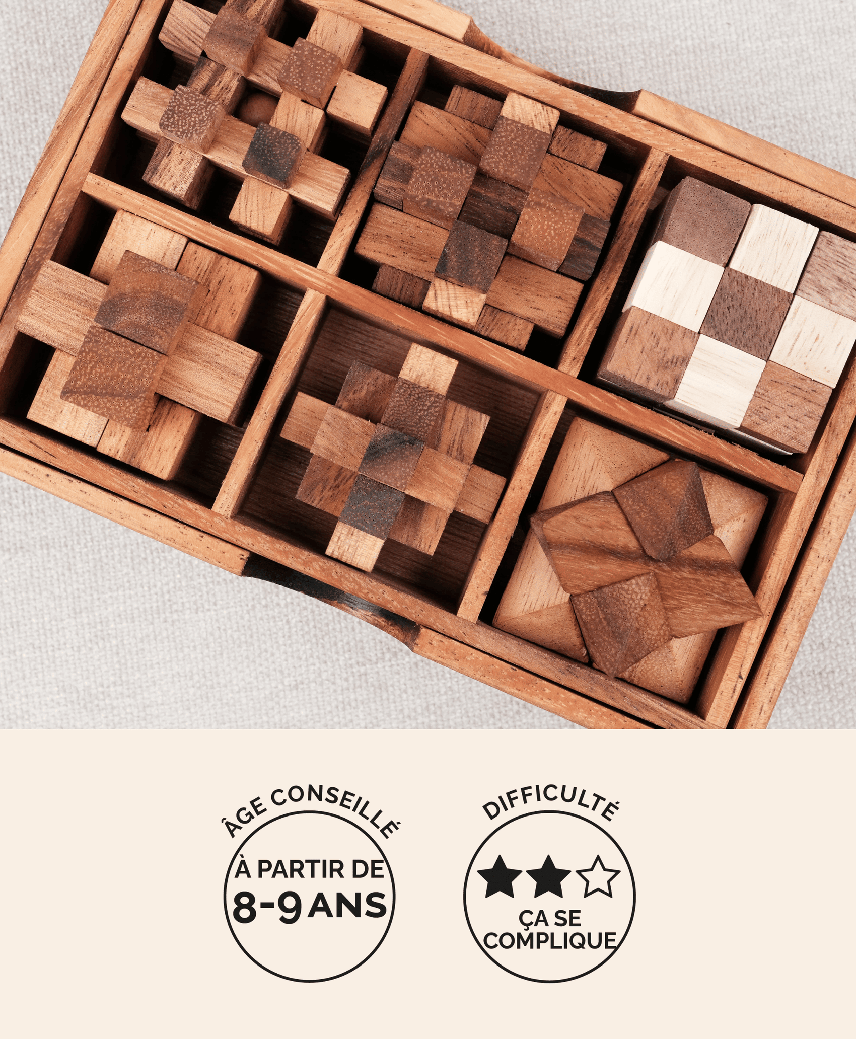 Coffret 6 casse-têtes en bois Jeux Faugère – idée cadeau, niveau intermédiaire dès 8 ans