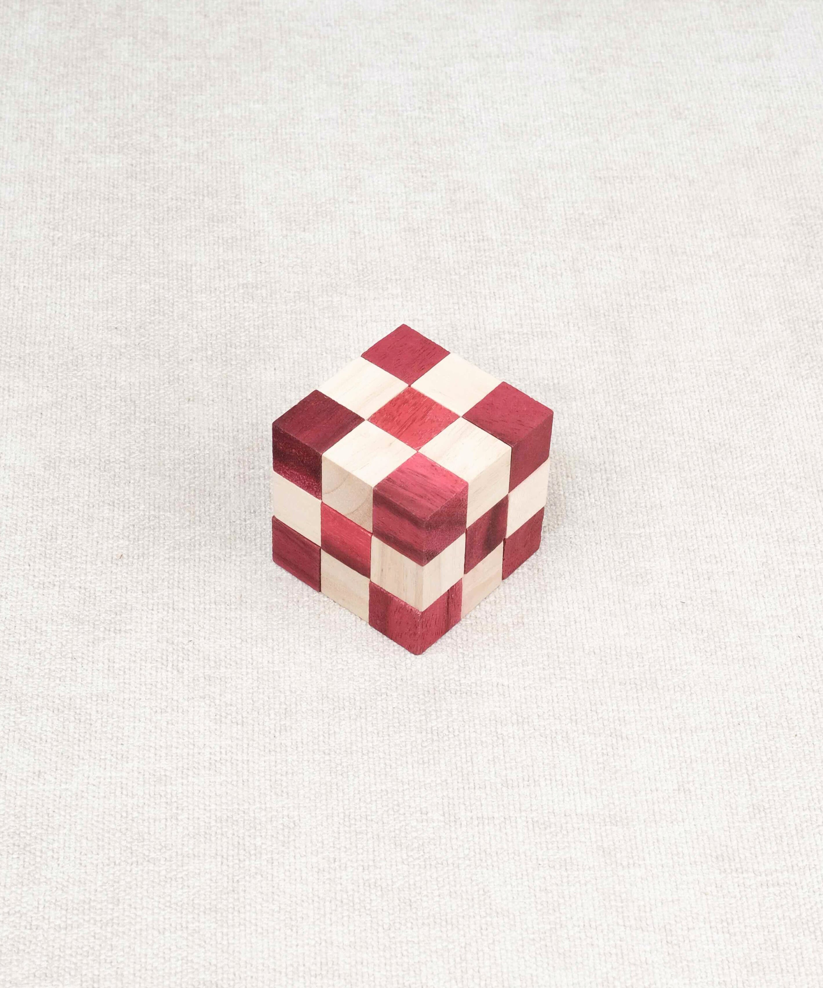 Casse-tête Cube Serpent rouge en bois reconstitué – Jeux Faugère