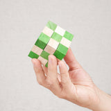Cube Serpent vert en bois tenu à la main – Jeux Faugère