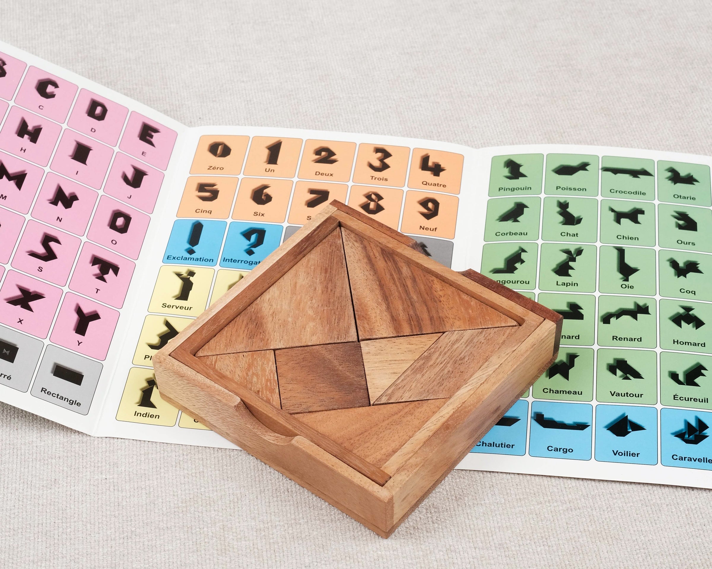 Tangram pédagogique en bois avec livret 120 figures