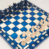 Pièces d'échecs vues de dessous avec base en feutrine verte, jeu bleu grand format Jeux Faugère