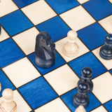Plateau gravé du jeu d'échecs bleu grand format en bois Jeux Faugère, vu de dessus