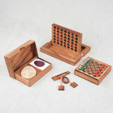 Pack Malin Duo en bois Jeux Faugère – Puissance 4, Double Tangram Œuf, Échecs de voyage et mini casse-tête Diapason offert