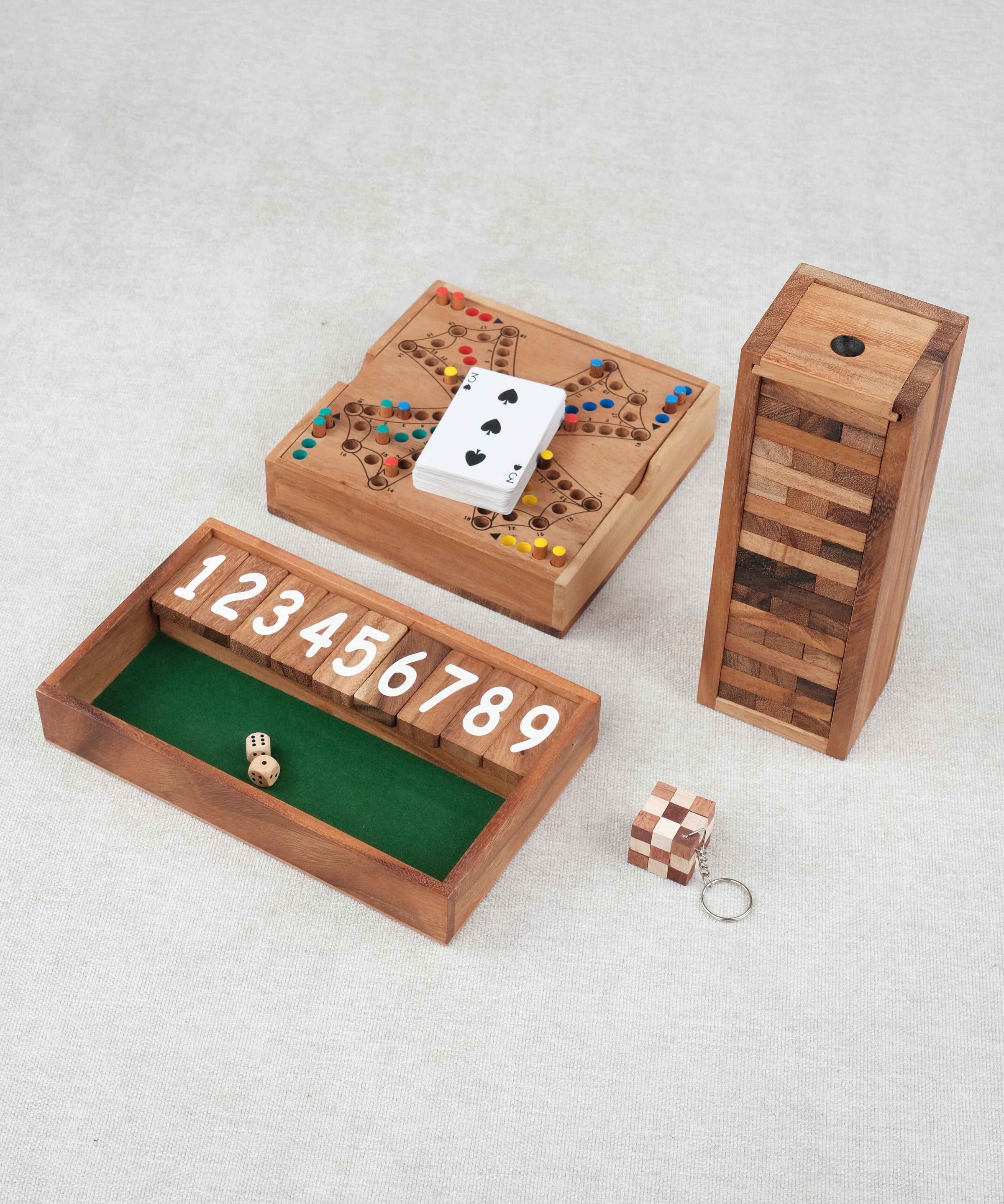 Pack Malin Jeux Stratégiques en bois #2 – Ferme la Boîte, Jenga, TOCK et mini casse-tête