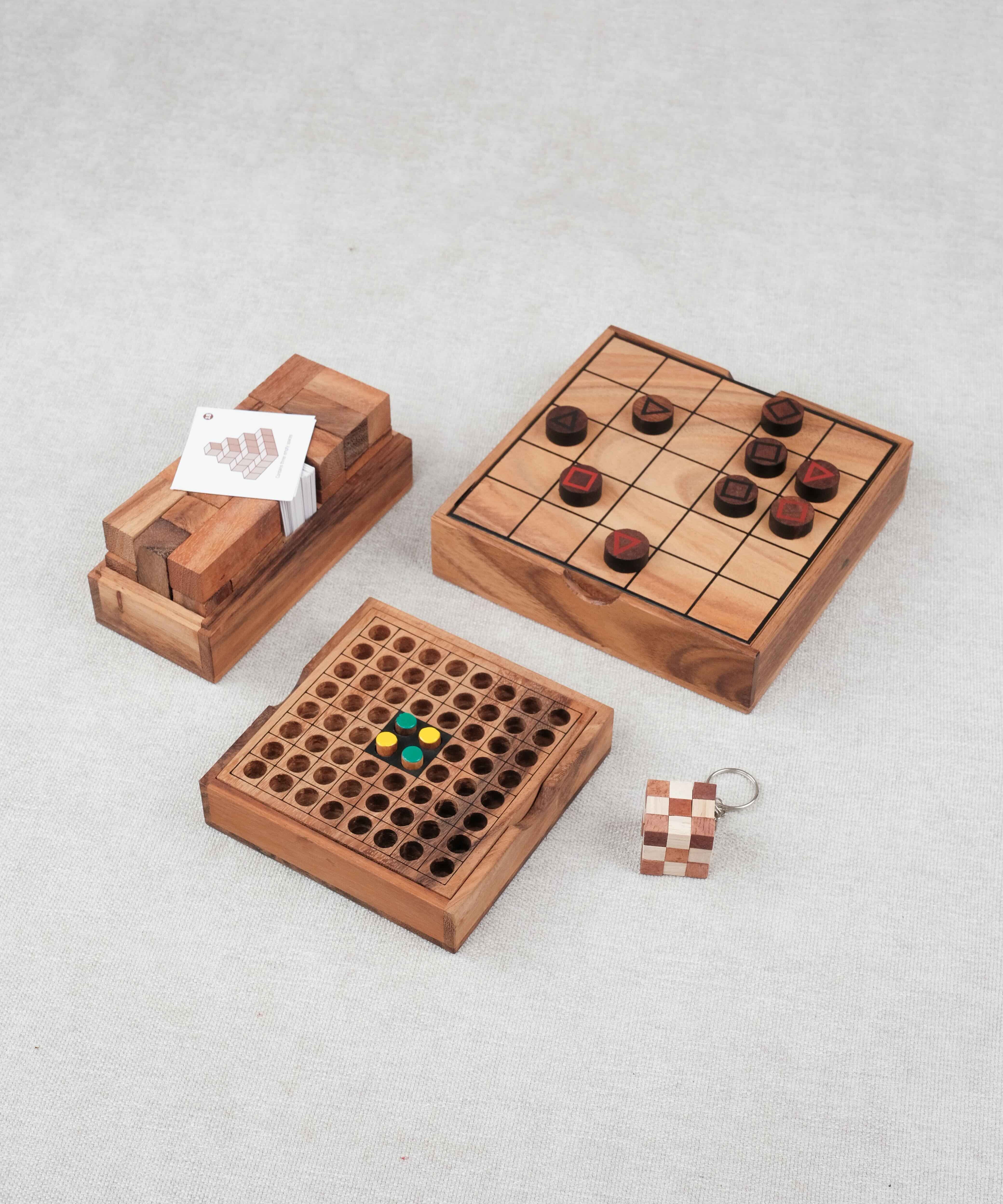 Pack Malin Jeux Stratégiques en bois – Double Cube, Othello, Mystrio et mini casse-tête