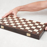 Coffret pliable de jeu de dames en bois marron format L