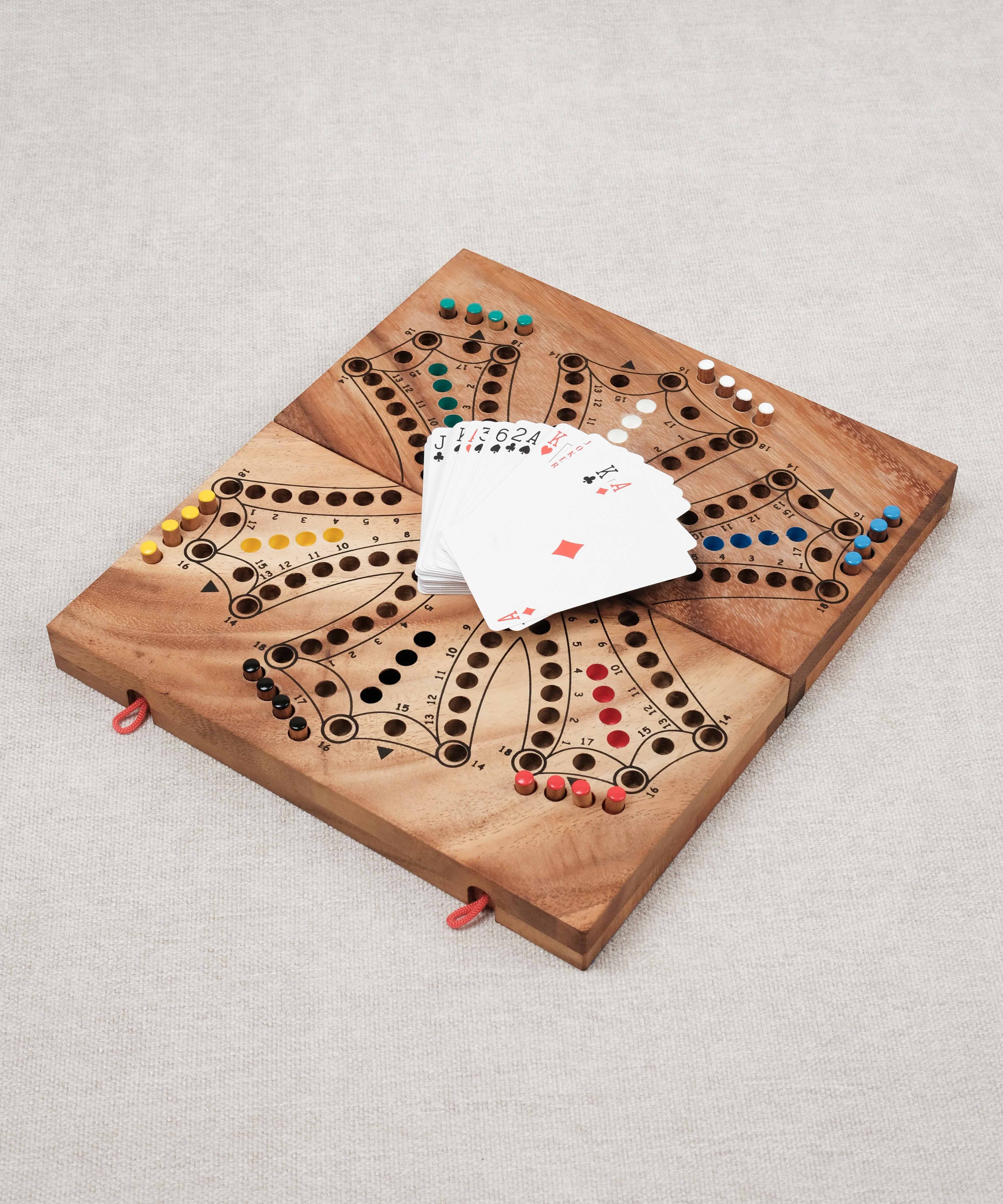 Jeu de TOCK 6 joueurs en bois d’acacia avec cartes et pions