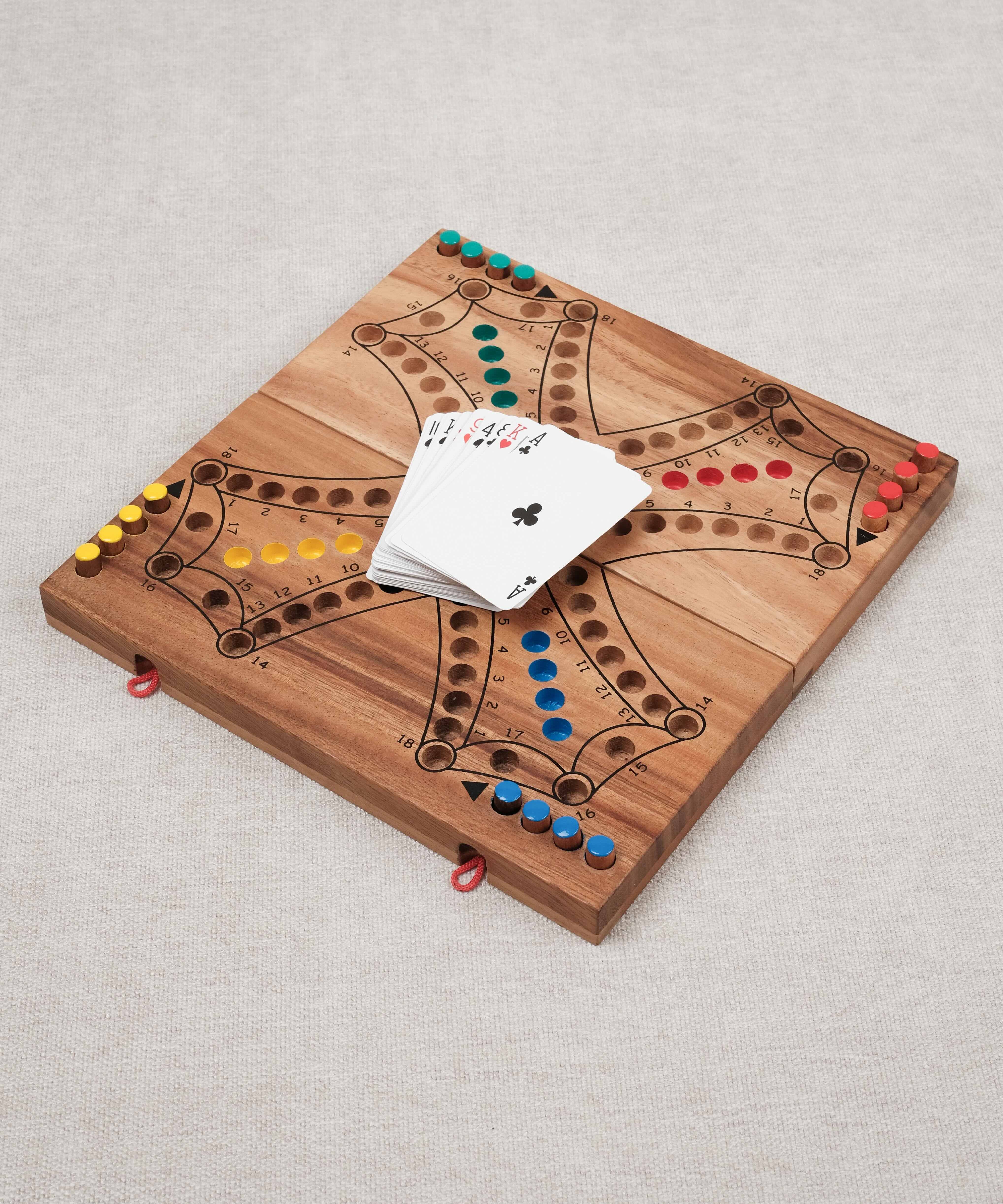 Coffret en bois acacia foncé du jeu de Tock 4 joueurs format L