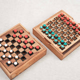 Jeux de dames et échecs en bois format voyage côte à côte
