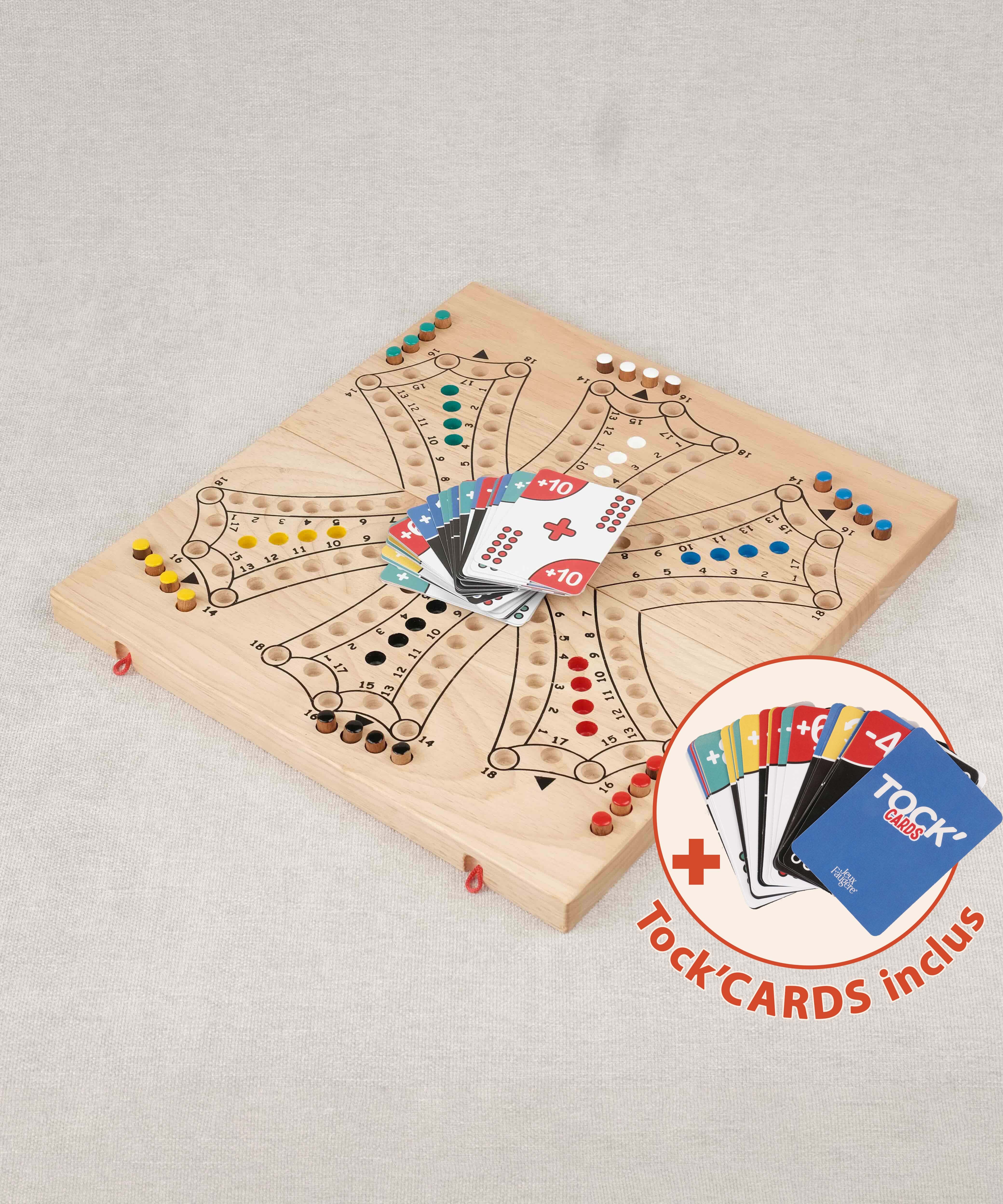 Jeu de Tock 6 joueurs XL en bois clair – plateau grand format avec cartes Tock’CARDS