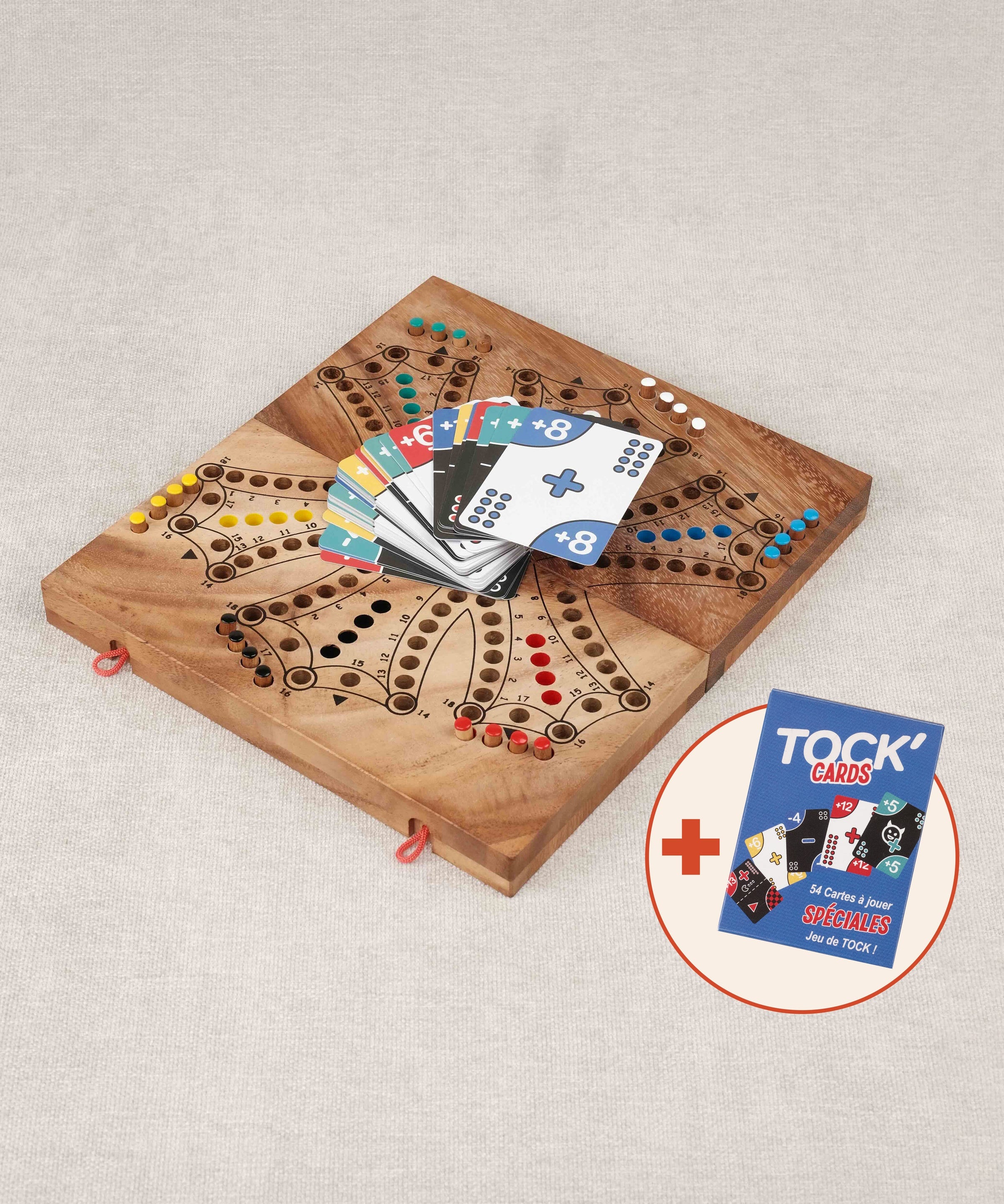 Jeu de Tock 6 joueurs en bois – plateau en acacia massif avec cartes Tock’CARDS