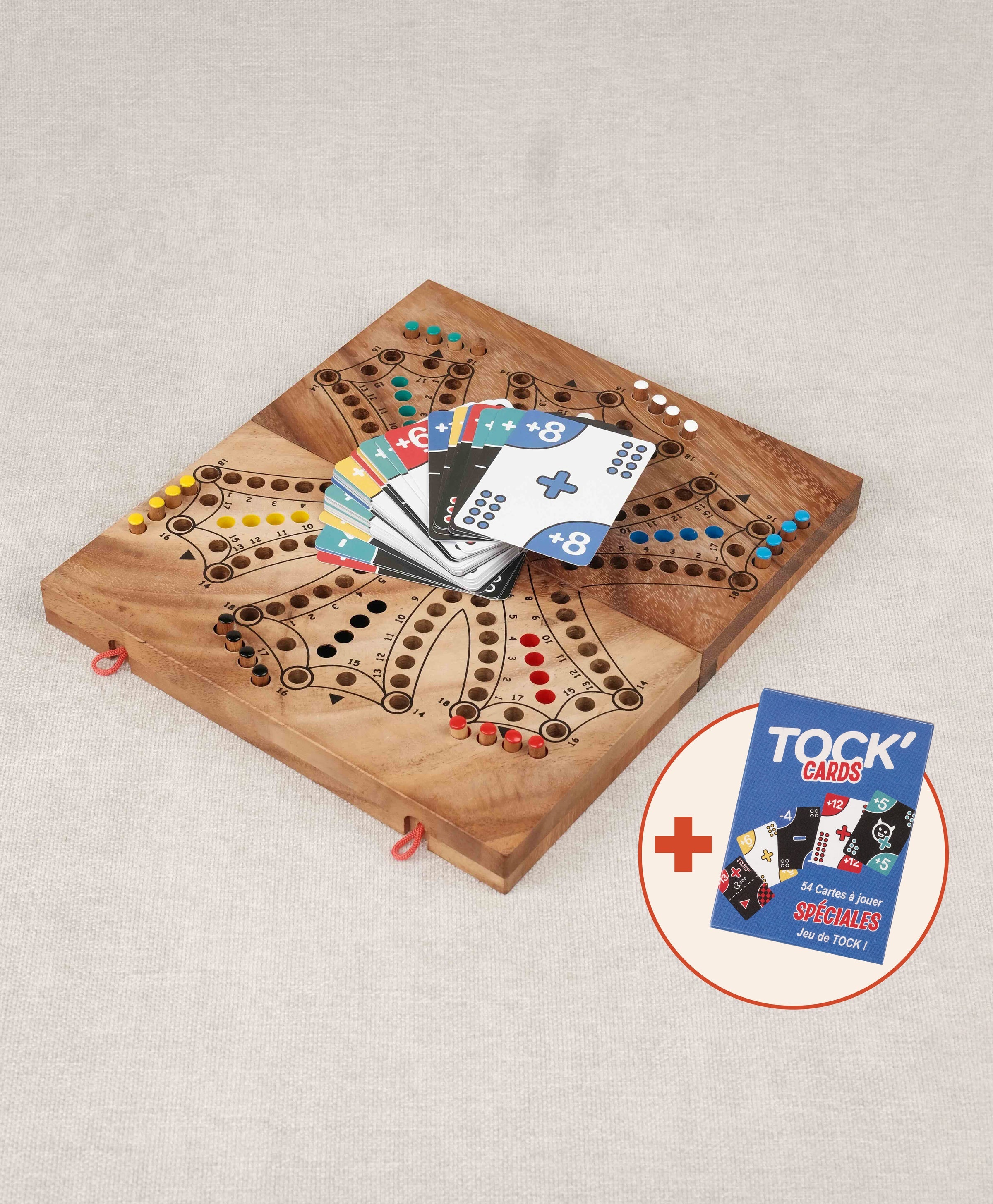 Jeu de Tock 6 joueurs en bois – plateau en acacia massif avec cartes Tock’CARDS
