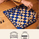 Jeu d'échecs (échiquier) en bois bleu format L Jeux Faugère – idée cadeau, jeu 2 joueurs dès 6 ans